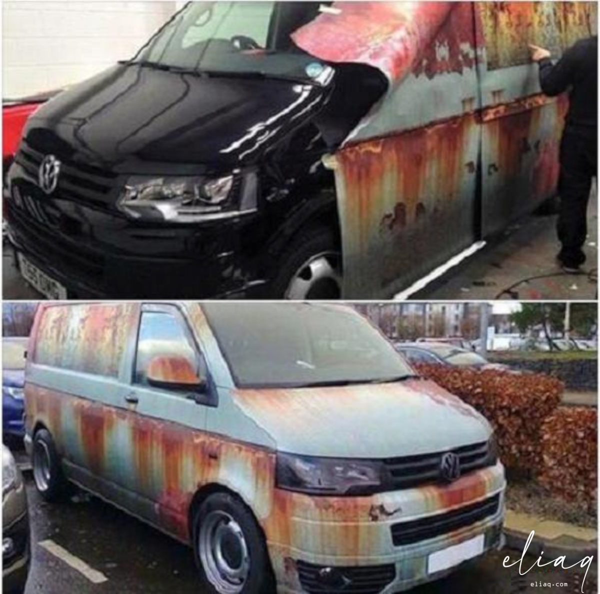 vw t5 with rust patterned wrap foil 5